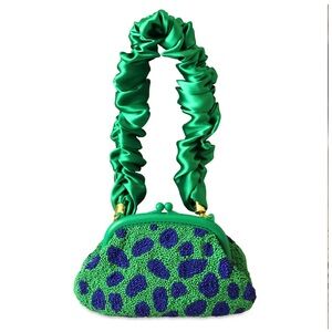 Brunna•Co ARNOLDI JADE Hand-beaded Clutch Bag In Lush Green & Blue
